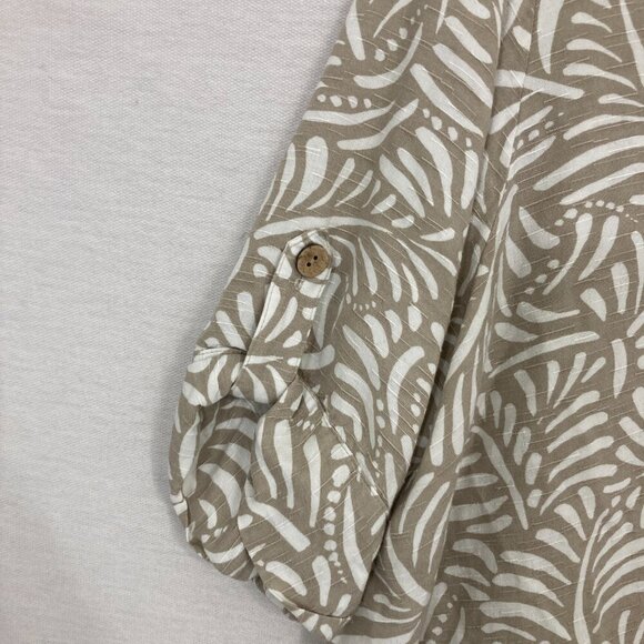 I.N. Studio Tan White Leaves Print Ultra Soft Rayon Tie Front Relaxed Top 1X - Picture 4 of 10